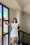 Aaron Bel Detay Mini Elbise 6089 Beyaz
