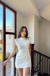 Aaron Bel Detay Mini Elbise 6089 Beyaz