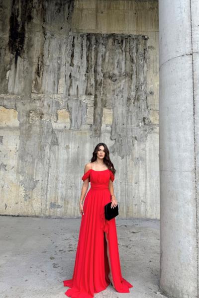 Alice Madonna Yaka İp Askılı Yırtmaçli Abiye 9553 Kırmızı