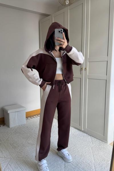 Allie Şerit Detay Bel Lastikli Takım 2625 Acı Kahve