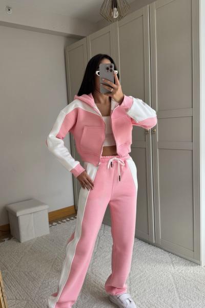 Allie Şerit Detay Bel Lastikli Takım 2625 Pembe