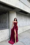 Allyso Degaje Yaka Yırtmaçlı Abiye 582243 A17x Bordo
