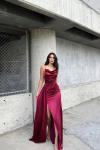 Allyso Degaje Yaka Yırtmaçlı Abiye 582243 A17x Bordo