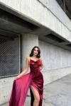 Allyso Degaje Yaka Yırtmaçlı Abiye 582243 A17x Bordo