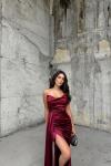Allyso Degaje Yaka Yırtmaçlı Abiye 582243 A17x Bordo