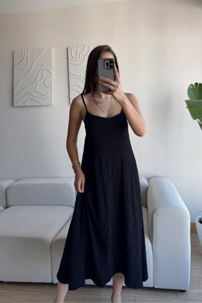 Anna İp Askılı Bubble Elbise 13828 Siyah
