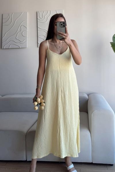 Anna İp Askılı Bubble Elbise 13828 Sarı