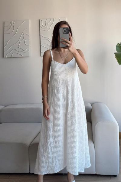 Anna İp Askılı Bubble Elbise 13828 Beyaz