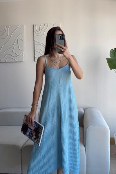 Anna İp Askılı Bubble Elbise 13828 Bebe Mavisi