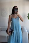 Anna İp Askılı Bubble Elbise 13828 Bebe Mavisi