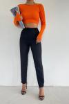 Arka Lastikli Yün Efekt Pantolon 22413 MM Siyah