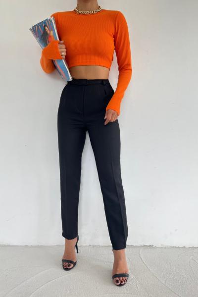 Arka Lastikli Yün Efekt Pantolon 22413 MM Siyah