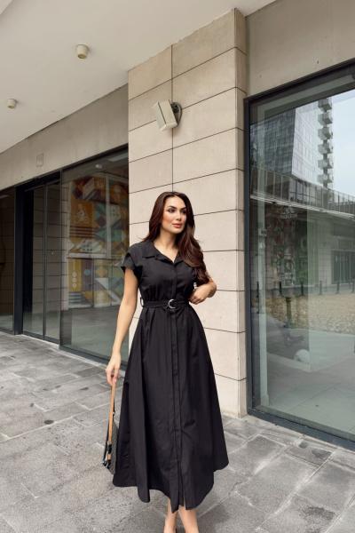 Artemis Kemerli Midi Boy Elbise 2365 Siyah
