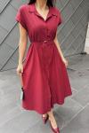 Artemis Kemerli Midi Boy Elbise 2365 Bordo