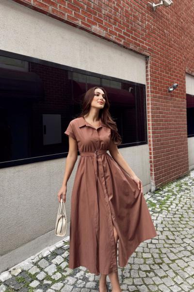 Artemis Kemerli Midi Boy Elbise 2365 Taba