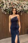 Asia Straplez Detay Abiye 4608 Lacivert