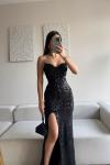 Asya Yırtmaçlı Payet Abiye 583293 Siyah