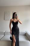 Asya Yırtmaçlı Payet Abiye 583293 Siyah