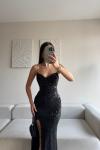 Asya Yırtmaçlı Payet Abiye 583293 Siyah