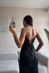 Asya Yırtmaçlı Payet Abiye 583293 Siyah