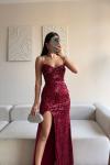 Asya Yırtmaçlı Payet Abiye 583293 Bordo