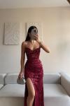 Asya Yırtmaçlı Payet Abiye 583293 Bordo