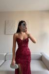 Asya Yırtmaçlı Payet Abiye 583293 Bordo