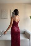 Asya Yırtmaçlı Payet Abiye 583293 Bordo