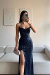 Asya Yırtmaçlı Payet Abiye 583293 Lacivert