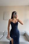 Asya Yırtmaçlı Payet Abiye 583293 Lacivert