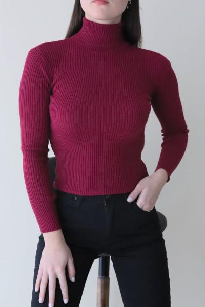 Balıkçı Yaka Triko kazak MM Mürdüm