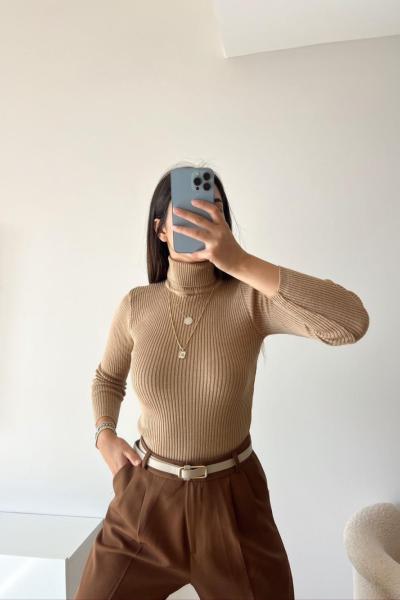 Balıkçı Yaka Triko Kazak 1895 Vizon