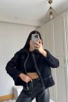 Bellina Peluş Kaplama Kaban 6529 Siyah