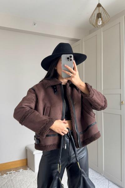 Bellina Peluş Kaplama Kaban 6529 Acı Kahve