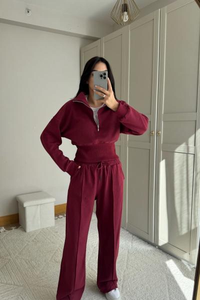 Bethany Polo Yaka Fermuarlı Takım 2619 Bordo