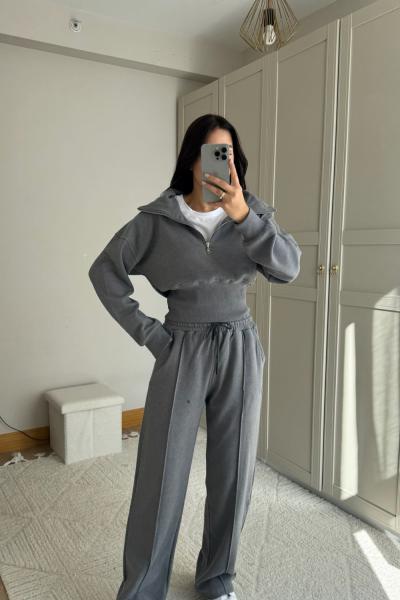 Bethany Polo Yaka Fermuarlı Takım 2619 Gri