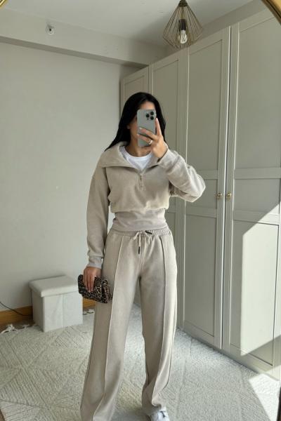 Bethany Polo Yaka Fermuarlı Takım 2619 Taş Rengi