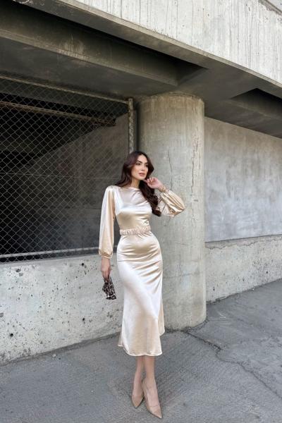 Calia Kemer Detay Saten Elbise 95416 Taş Rengi