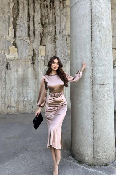 Calia Kemer Detay Saten Elbise 95416 Vizon