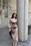 Calia Kemer Detay Saten Elbise 95416 Vizon