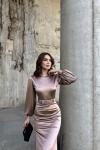 Calia Kemer Detay Saten Elbise 95416 Vizon