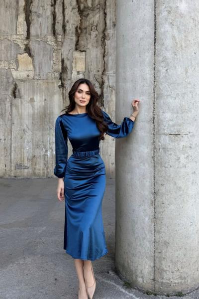 Calia Kemer Detay Saten Elbise 95416 İndigo