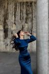 Calia Kemer Detay Saten Elbise 95416 İndigo