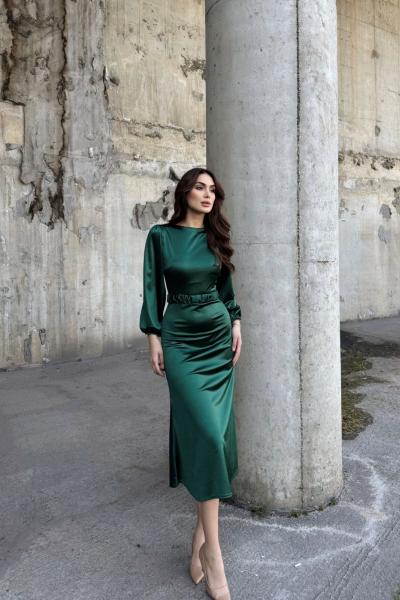 Calia Kemer Detay Saten Elbise 95416 Zümrüt