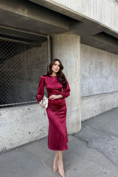 Calia Kemer Detay Saten Elbise 95416 Bordo