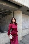 Calia Kemer Detay Saten Elbise 95416 Bordo