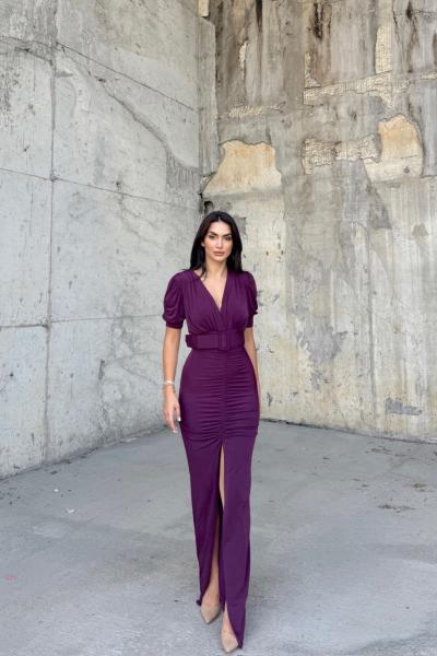 Canga Kemer Detay Yırtmaçlı Abiye 582464 A1x Mürdüm