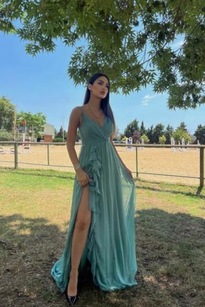 Casey Fırfır Detay Abiye 9318 Mint Yeşili