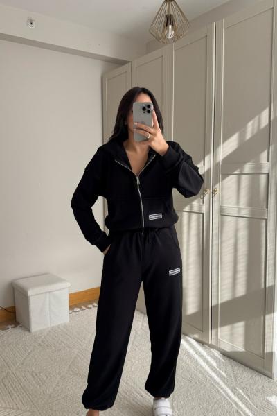 Cayla Yazı Baskılı Kapüşonlu Takım 2628 Siyah