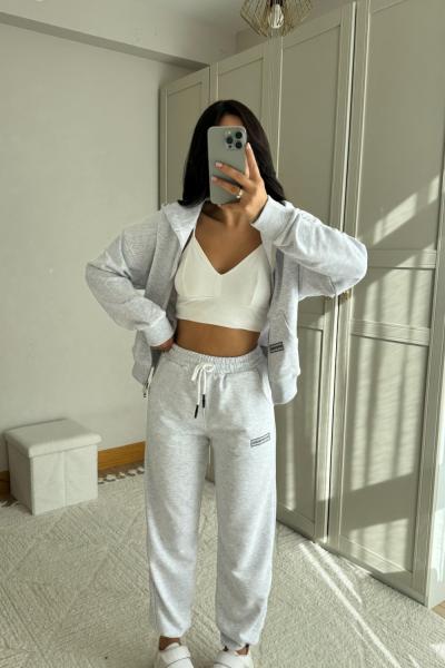 Cayla Yazı Baskılı Kapüşonlu Takım 2628 Gri